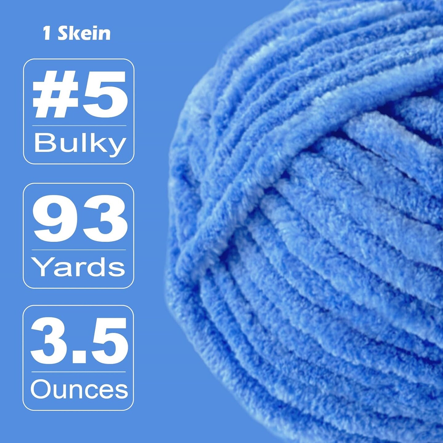 Chenille Yarn for Crocheting and Knitting (Denim Blue, 1 Pack)
