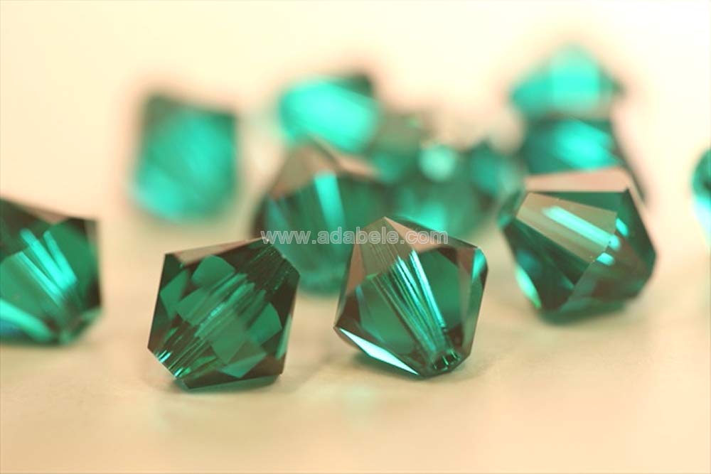 100pcs Authentic Preciosa 4mm (0.16 Inch) Small Faceted Bicone Crystal Loose Beads Emerald Green Compatible with Swarovski 5301/5328 for DIY Jewelry Making Pre-B424