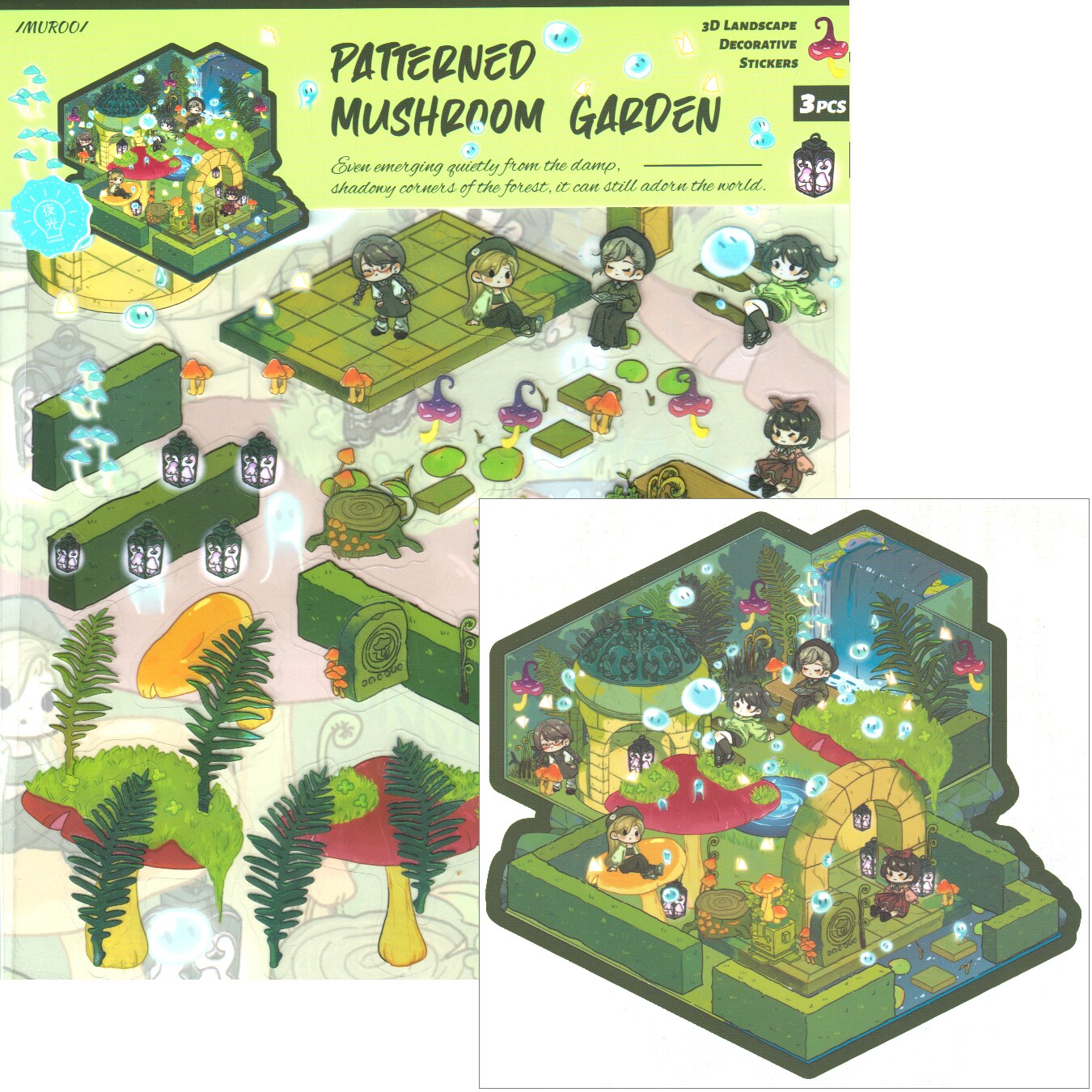 Mushroom Garden Landscape Sticker Set, DIY Isometric Pack, Adorabilities