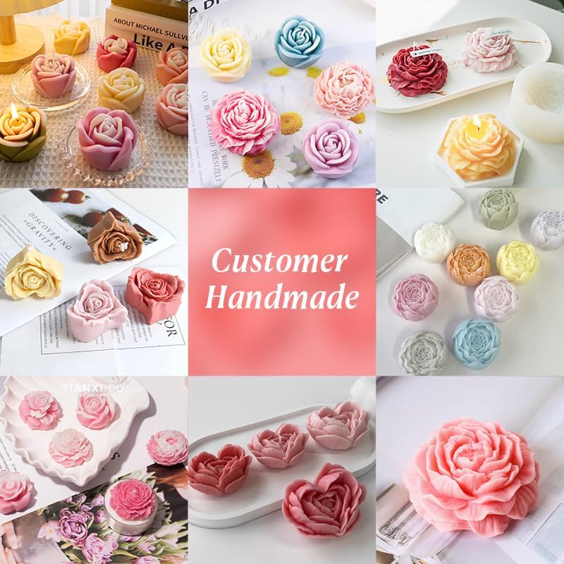 8Pcs Rose Flower Tulip Peony Heart Candle Soap Wax Mold