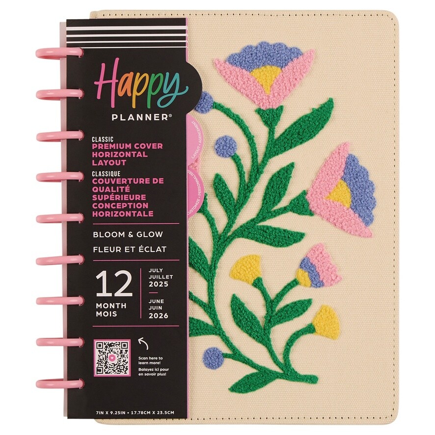 Happy Planner Chenille Embroidery 12-Month Planner-Bloom & Glow; Jul '25 - Jun '26
