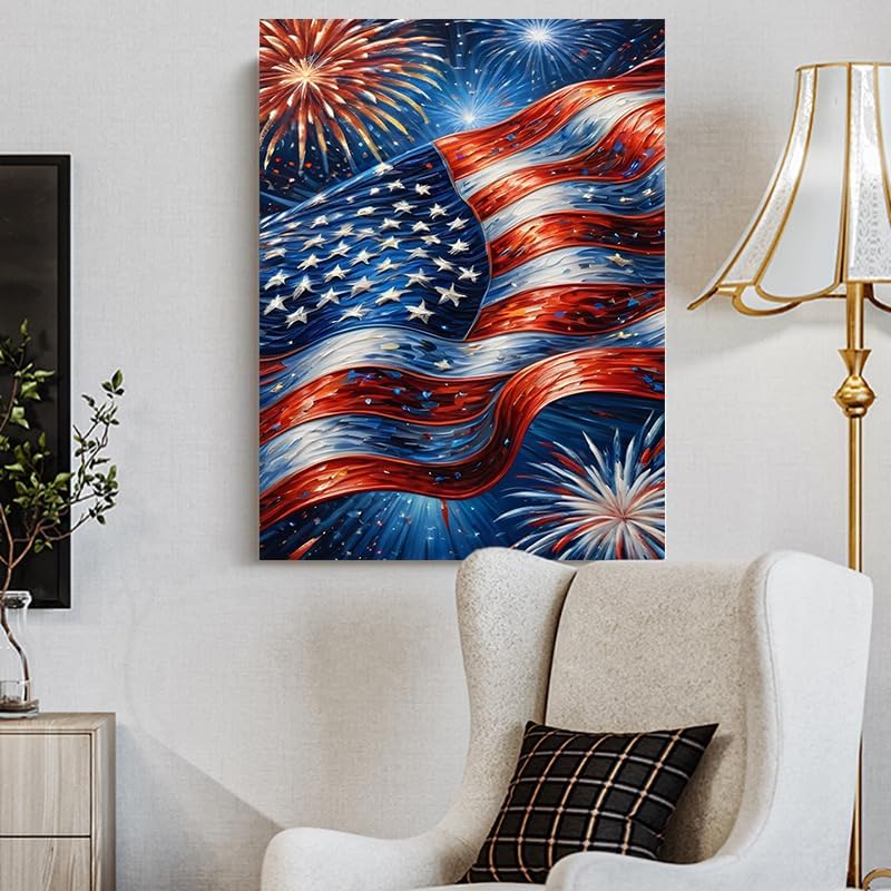 4th of July Diamond Painting Kit Fireworks Diamond Painting American Flag Diamond Art 5D Diamond Painting