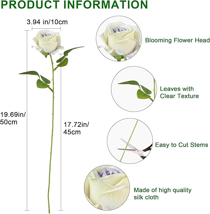 Artificial Flowers Roses Touch Fake Rose Bouquet Flower Stem for Wedding Centerpieces DIY Wreath Home Decorations Silk Roses Mothers Party Fake Outdoor Flowers Decor (Purple Heart 50PCS)
