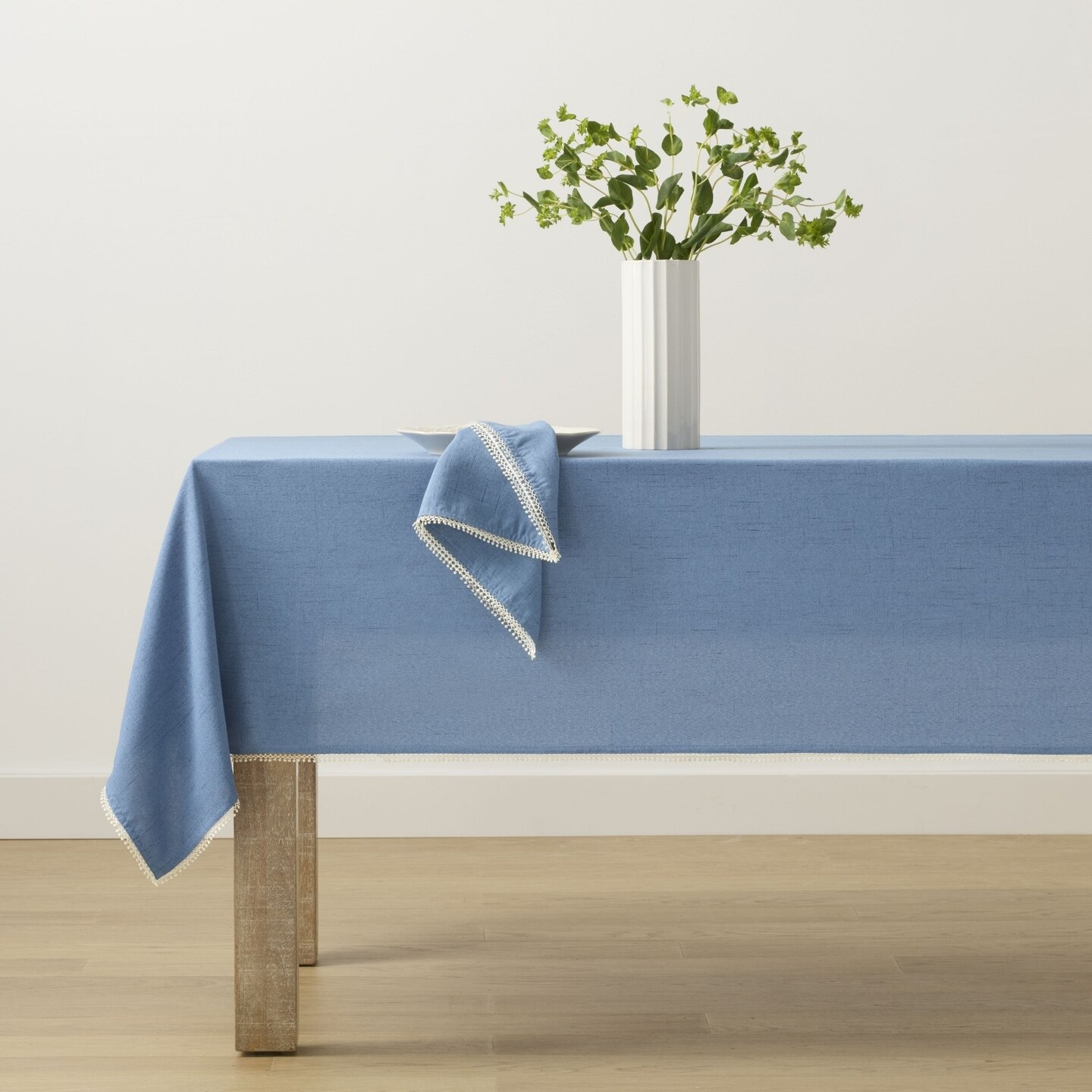 Lenox French Perle Solid Tablecloth, Periwinkle - 70"W x 70"L Round
