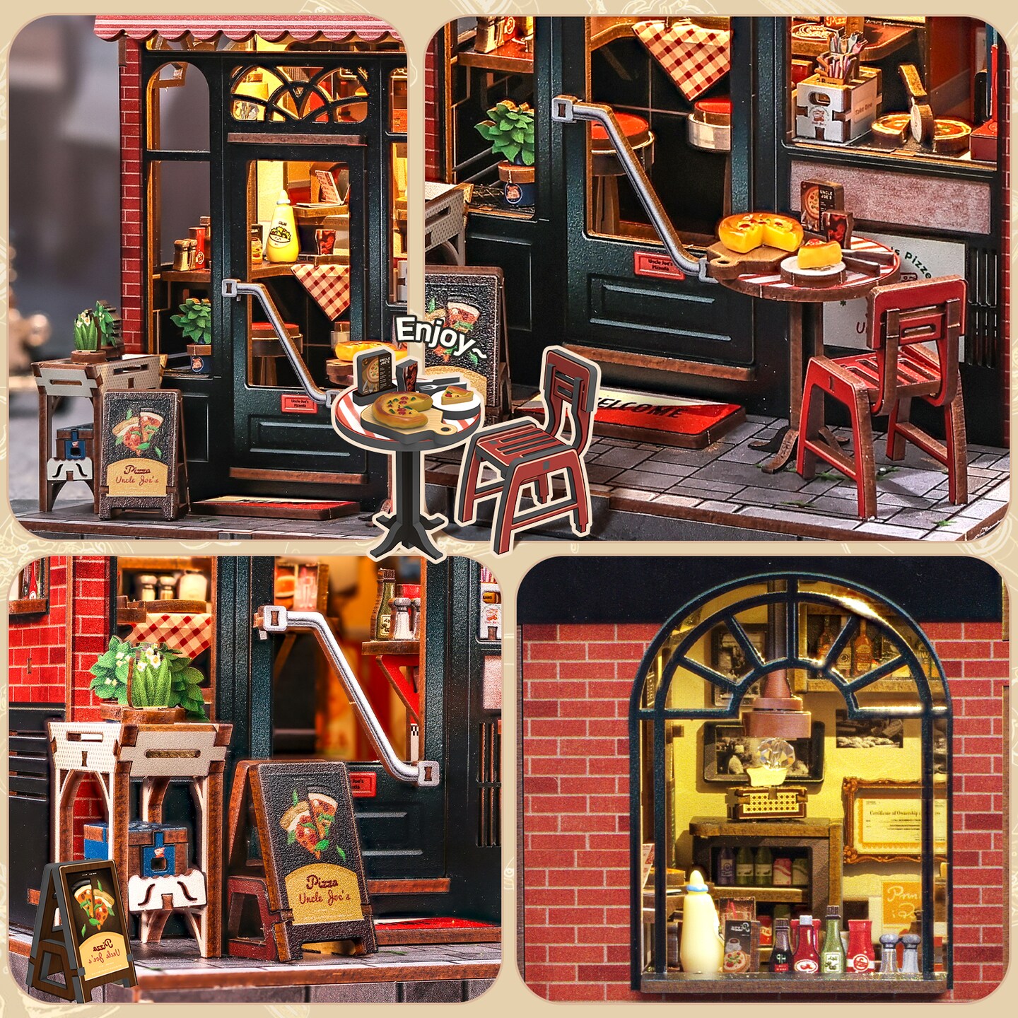 CUTEBEE Book Nook Kit Uncle Joe's Pizzeria DIY Miniature House Shelf Insert Diorama