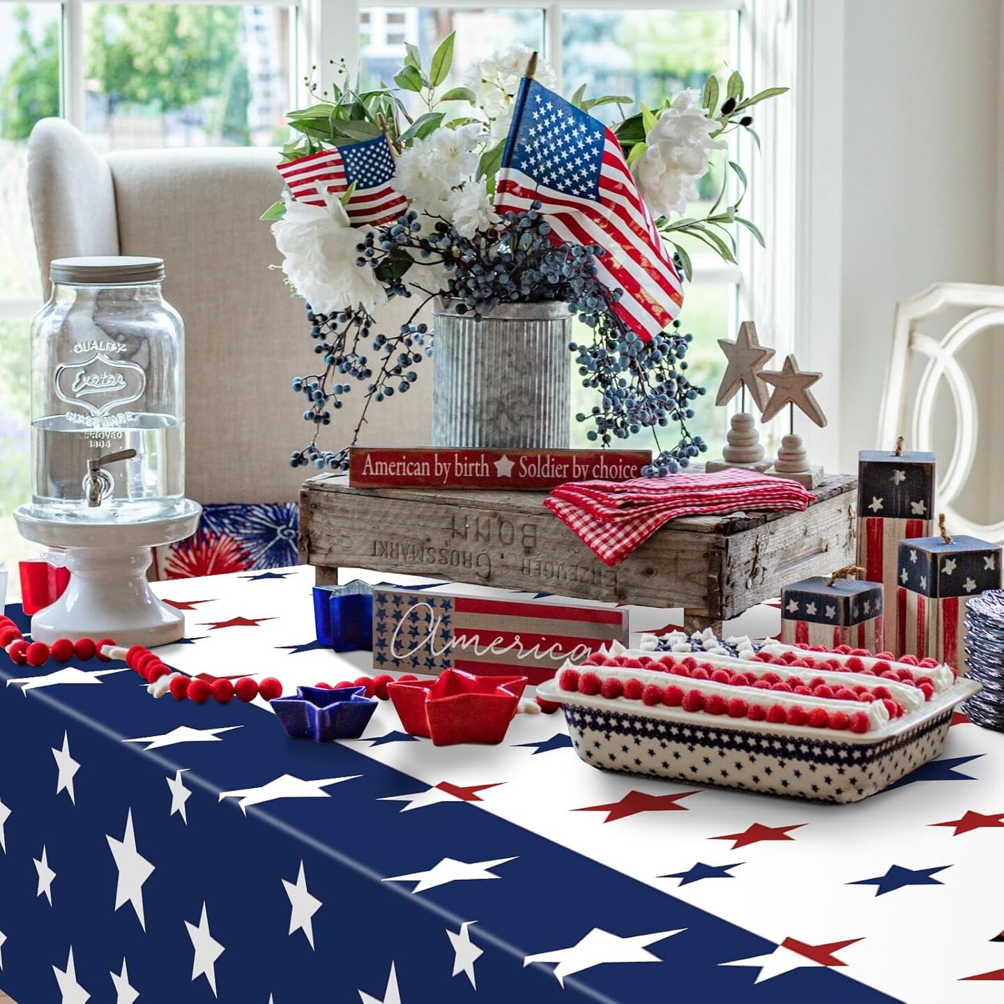 3 Pack Patriotic Plastic Tablecloth – 54 x 108 Inch Red, White & Blue Stars Disposable Rectangle Table Cover for 4th of July, Memorial Day & Independence Day Decorations