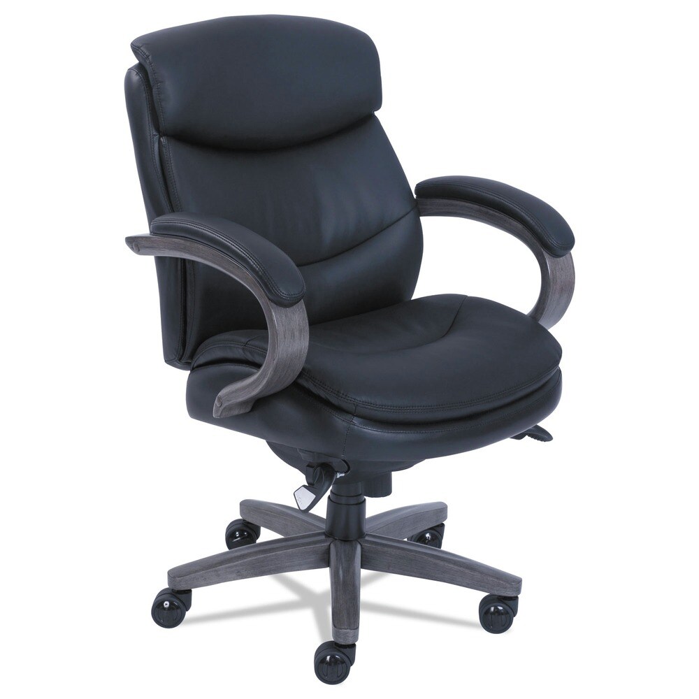 La-Z-Boy 18.75 in. to 21.75 in. Seat Height Woodbury Mid-Back Executive Chair Supports Up to 300 lbs. - Black Seat/Back, Weathered Gray Base