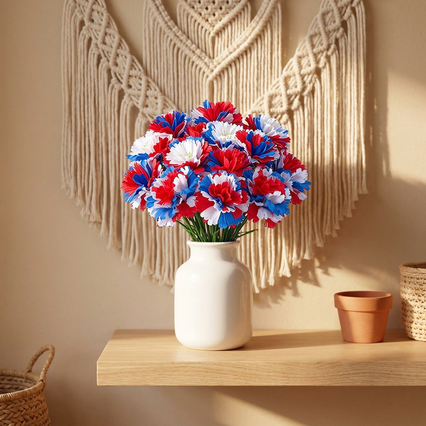 100-Pack: Patriotic Tri-Color Carnation Picks, 5" Stems, 3.5" Wide, Artificial Flowers, Floral Picks, Floral Home by Artificial Flowers