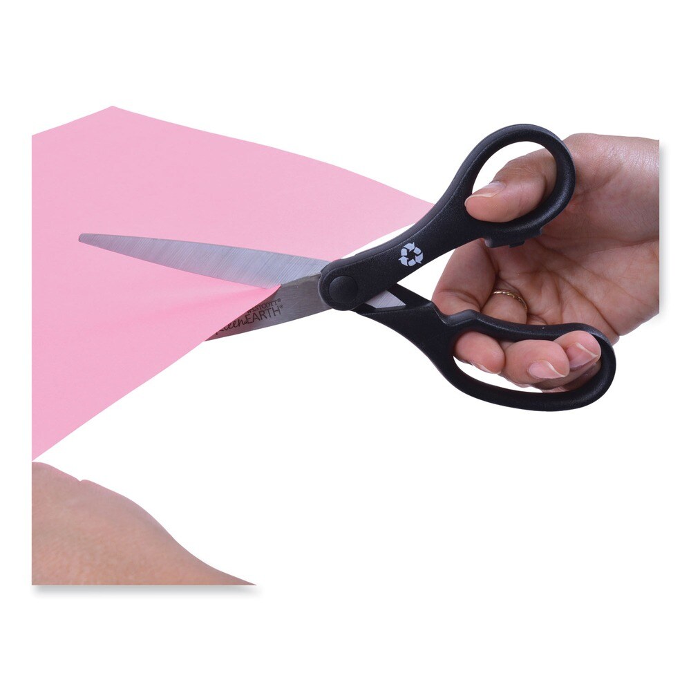 Westcott 8 in. Long 3.25 in. Cut Length KleenEarth Basic Plastic Handle Scissors - Straight Black Handle (3/Pack)