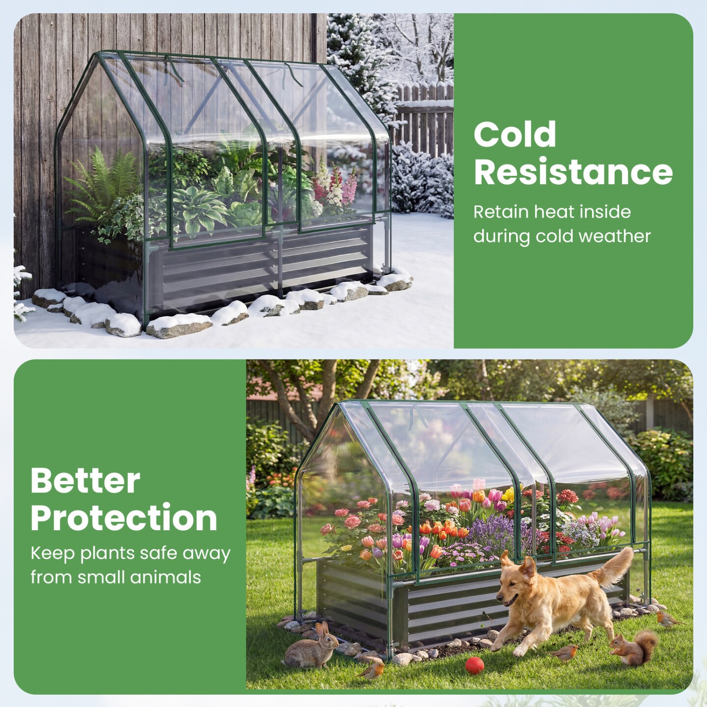 Outdoor Raised Planter Box with Greenhouse Cover 51 Inch Metal Garden Bed 57 Gallon Deep Growing Space for Vegetables Herbs Balcony Patio Setup