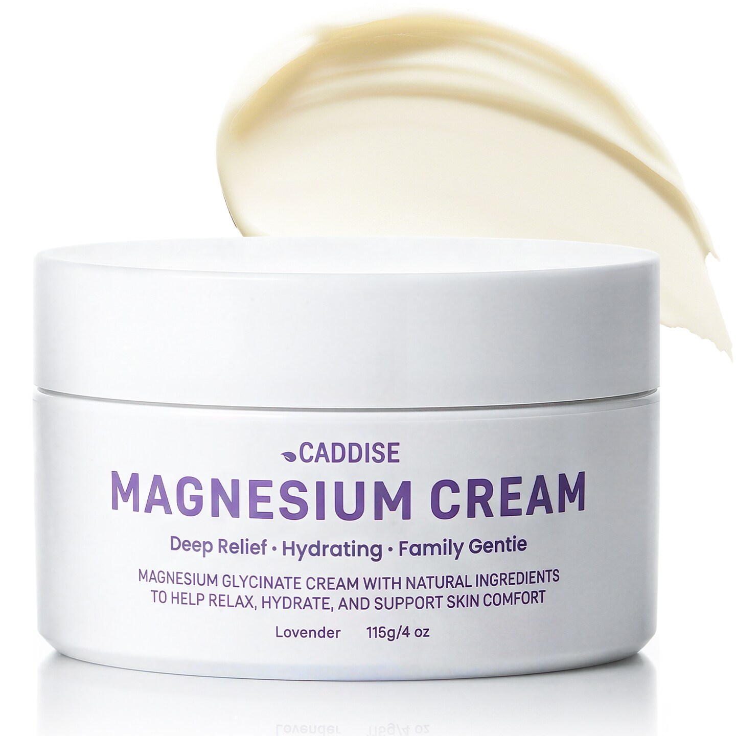 CADDISE Magnesium Lotion with Magnesium Glycinate, Fast-Absorbing Moisturizing Cream for Legs, Feet & Body, Non-Greasy, for Daily Comfort & Nighttime Routine, Gentle for Kids, Lavender, 4 fl oz