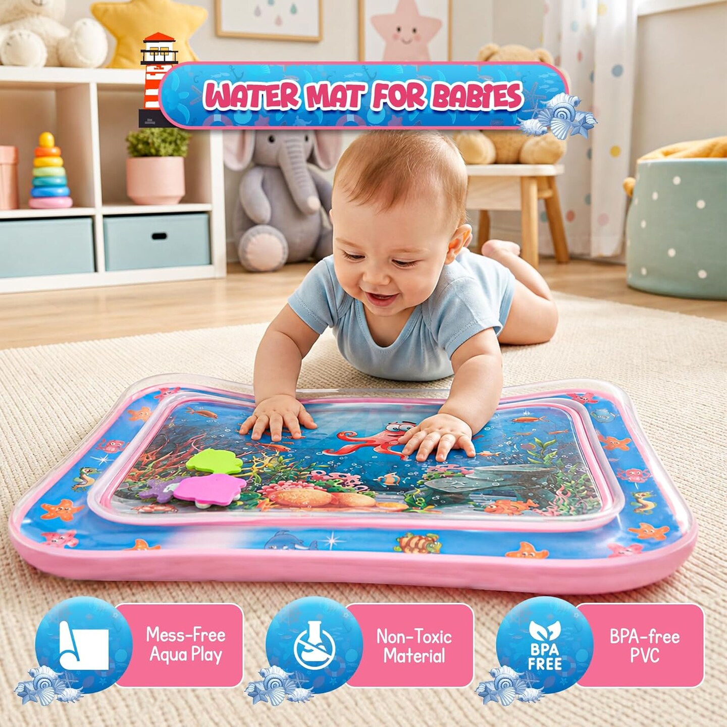 4E's Novelty Water Mat for Babies - Inflatable Tummy Time Water Mat for Sensory Development, Baby Play Mat