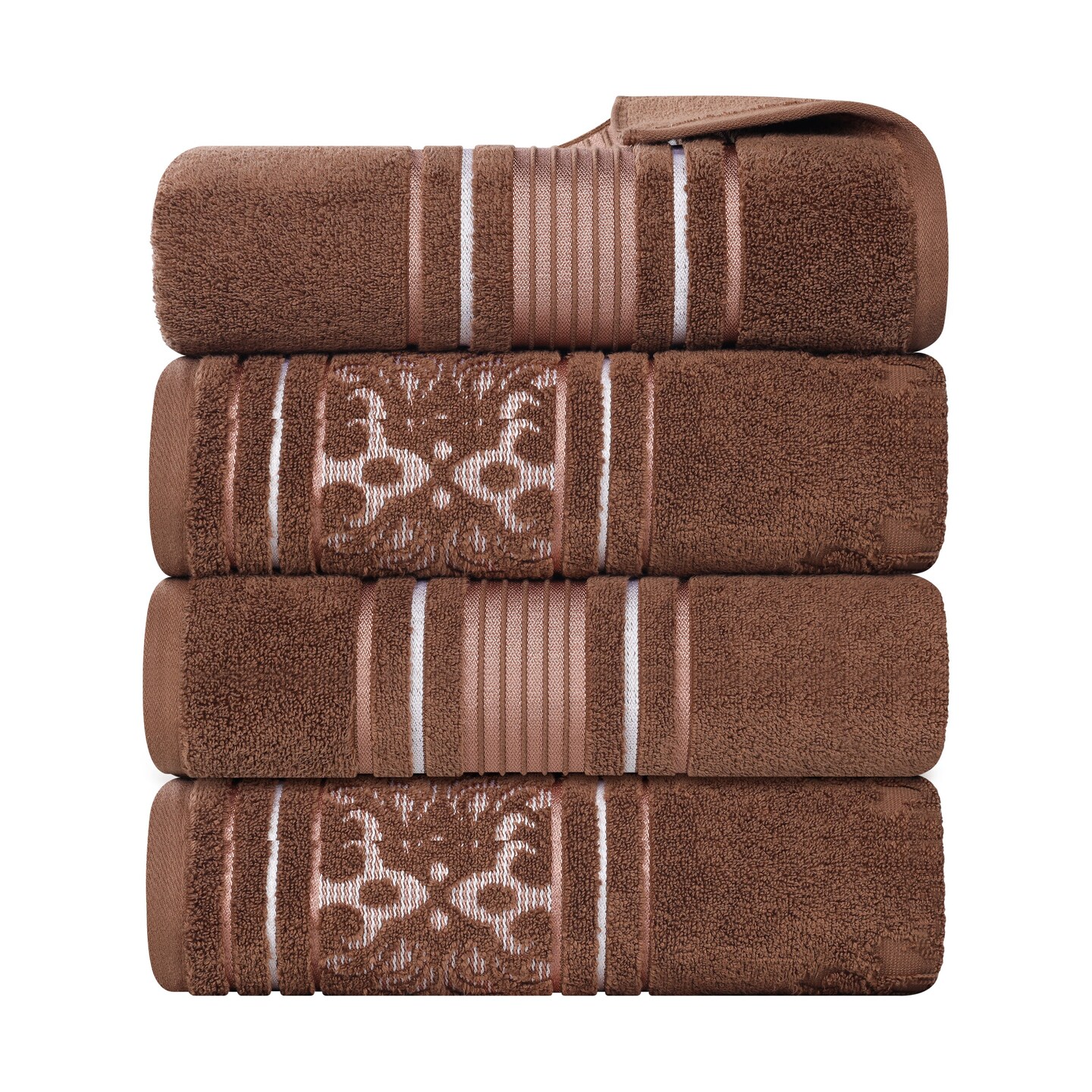 Set of 4 Zero Twist Cotton Floral Jacquard Bath Towel Set Ultra