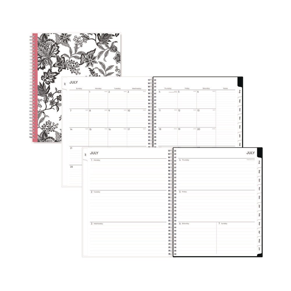 Blue Sky 11 in. x 8.5 in. 12-Month (Jul 2025-Jun 2026) Analeis Create-Your-Own Cover Weekly/Monthly Planner - White/Black/Coral