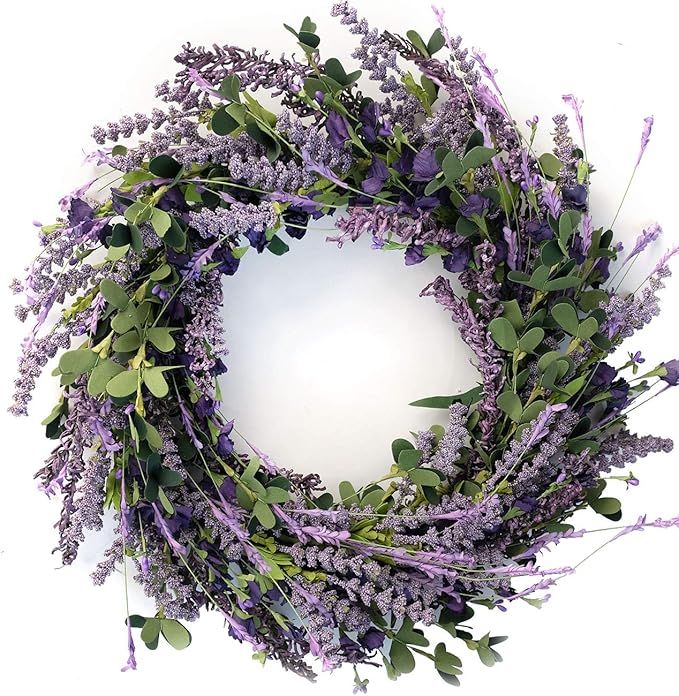 20 Inch Lavender Wreaths for Front Door Greenery Leaves Wreath for All Seasons Indoor Outdoor Floral Wreath for Wedding Party Home Decor