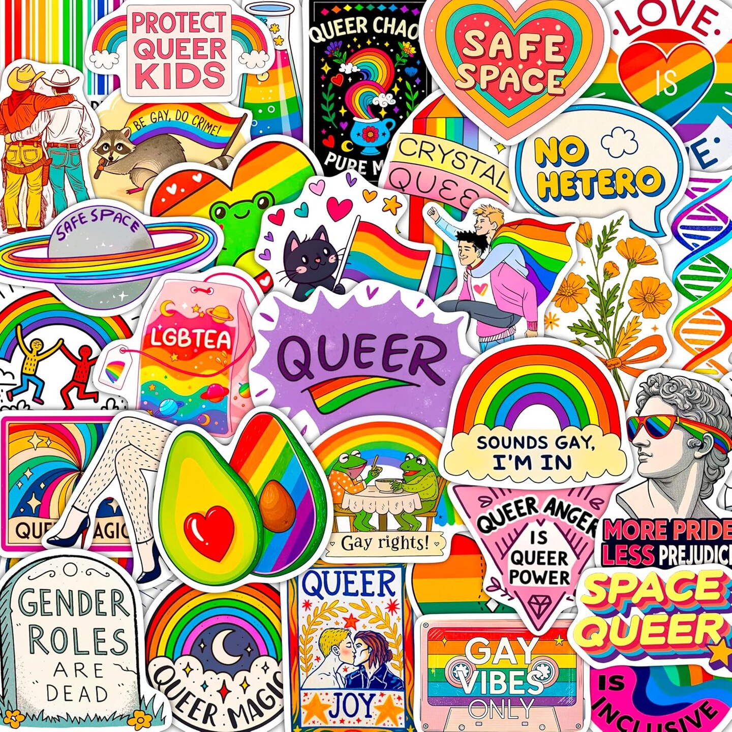 100PCS Queer LGBTQ+ Pride Stickers Pack – Waterproof Vinyl Decals for Water Bottles, Laptops, Skateboards & Phones | Gay Trans Queer Pride Party & Gift Accessories