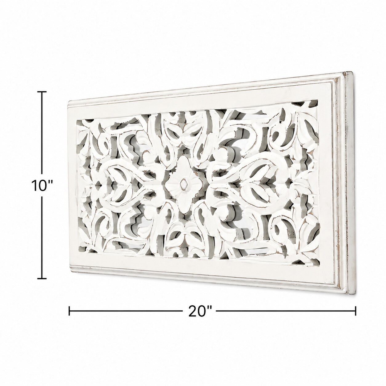 White Wash Carved Wood Wall Panel Set of 2 – Rustic Boho Wall Art Decor | 20x10 In Each