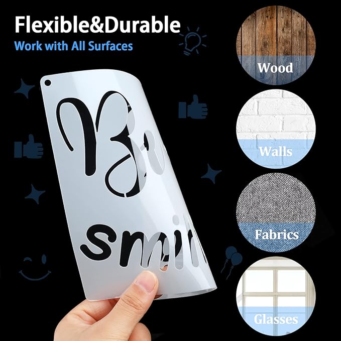 16 Pieces Inspirational Word Stencil 6.3 Inch Motivational Quote Reusable Polyester Film Template Stencils with Open Ring for Crafts Painting on Wood Drawing Wall Home Decor Gift