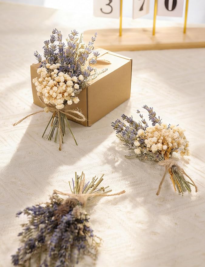 12pcs Lavender Bouquet, Mini Dried Flower Bouquet, Natural Lavender, Groom & Best Man Corsage, 4.5 Inches