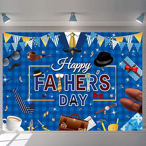 7x5ft Blue Happy Father's Day Backdrop - Large Photography Background Banner for Men | Best Dad Party Supplies, Elegant Cake Table Wall Decor, Family Photo Booth Props for Selfie & Social Media Video