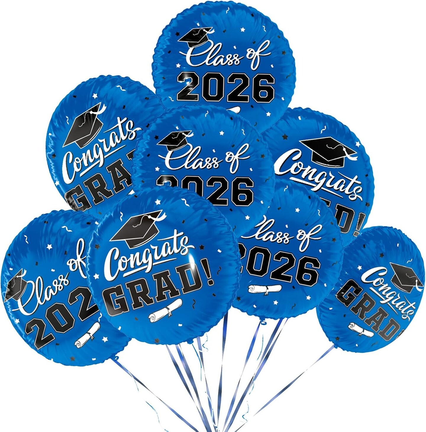 12 Pcs Blue Class of 2026 Graduation Balloons - 18 Inch Double-Sided "CONGRATS GRAD" Foil Mylar Balloons - University Blue Party Decorations for College and High School Graduation