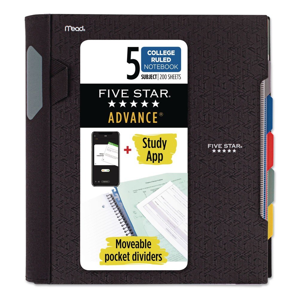 Five Star 11 in. x 8.5 in. Sheets 5-Subject Medium/College Rule Advance Wirebound Notebook - Randomly Assorted Cover Color