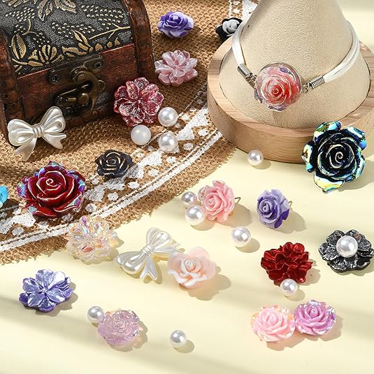 50g Random 3D Resin Flower & Butterfly Charms – Colorful Rose, Bow, Pearl & Acrylic Beads for DIY Jewelry, Bracelets, Earrings, Necklaces, Phone Cases, and Crafts SEO-Optimized Product Description: Cr