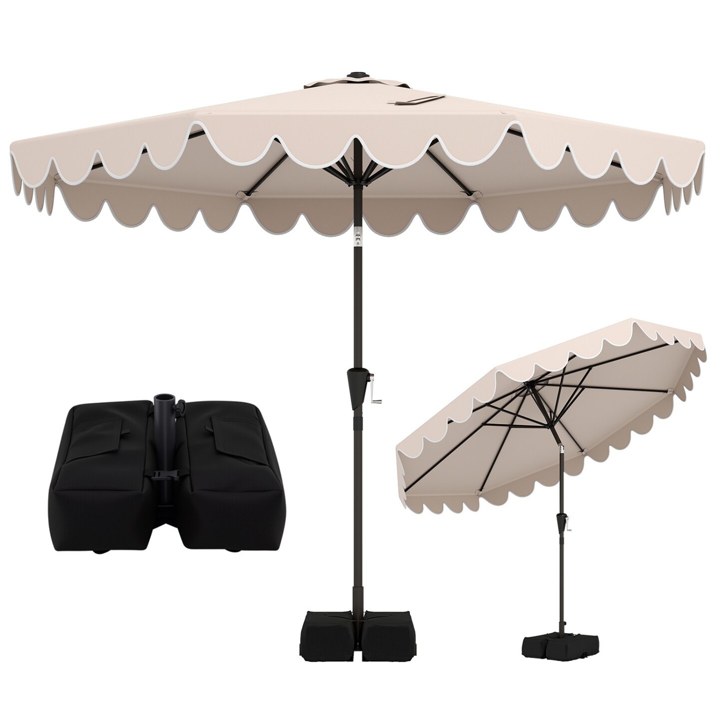 best patio umbrella with weighted base Wooden 13ft 8-Rib featuring 32 bright LED lights powered by an energy Gymax 10 FT Outdoor Umbrella