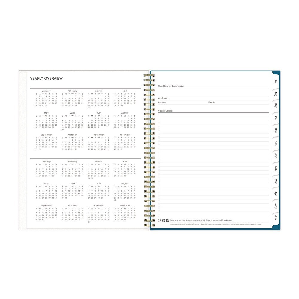 Blue Sky 11 in. x 8.5 in. 12-Month (Jul 2025-Jun 2026) Bakah Blue Academic Year Weekly/Monthly Planner - Blue/White Cover