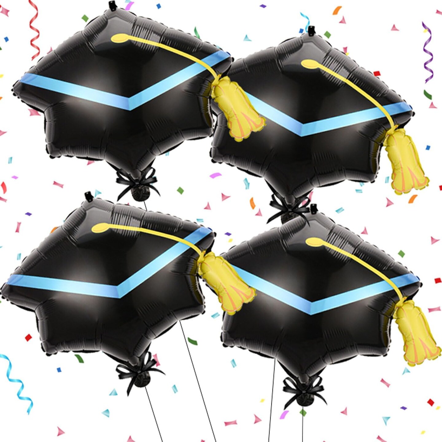 4-Pack Graduation Cap Balloons 2026 – Large Foil Grad Hat Balloons for High School, College, and University Graduation Party Decorations