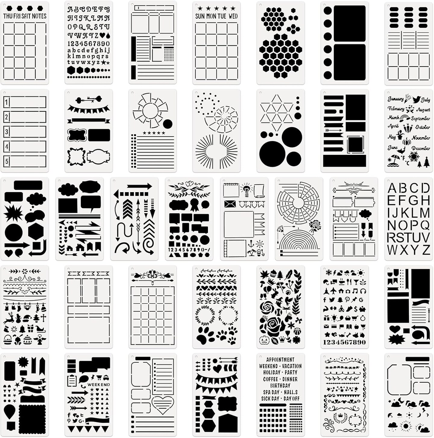 36 PCS Journal Stencils, Planner Template 7.5x5 Inches DIY Notebook Scrapbooking Accessories DIY Drawing Calendar Stencils for Journaling, Scrapbook, Notebook Supplies
