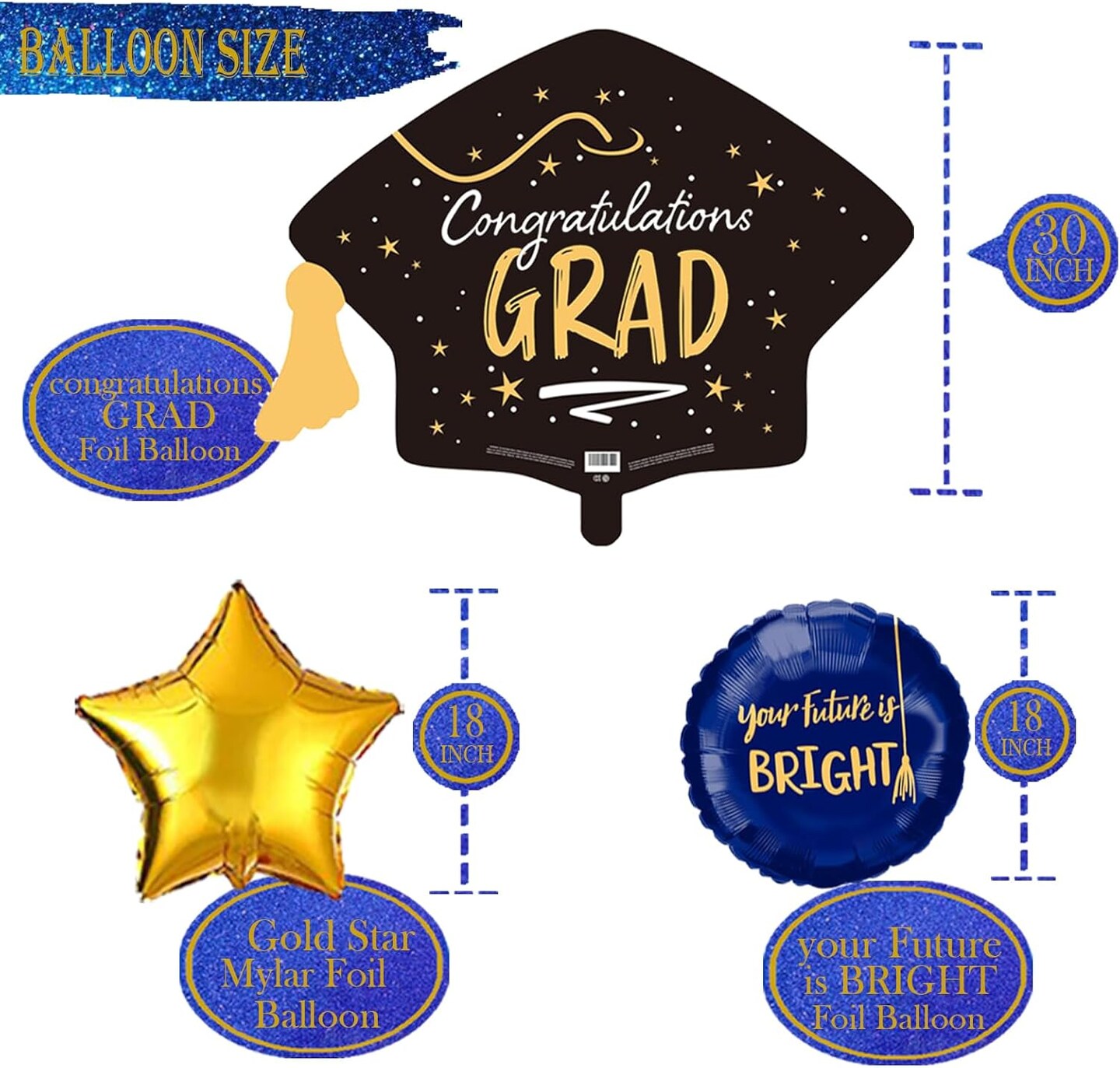 Navy Blue & Gold Graduation Party Decorations 2026 – Congrats Grad Foil Balloons, Star Balloons, and Class of 2026 Party Supplies for High School, College, Master’s & PhD Celebrations