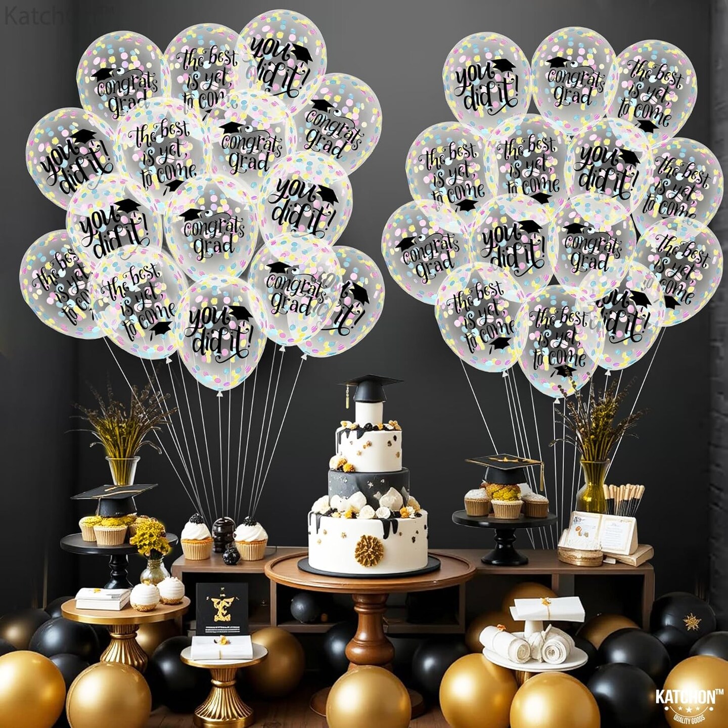 Congrats Grad Balloons Set - Pack of 30 | The Best Is Yet To Come Sign, You Did It Balloons | Confetti Balloons 2026 Graduation Decorations | Congrats Grad Decorations, Graduation Balloons