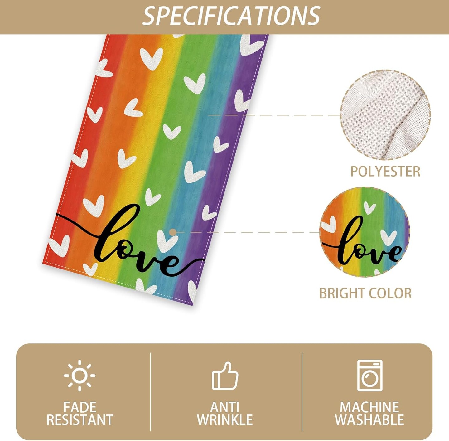 Pride Table Runner Rainbow Tablecloth Pride Day Rainbow Stripe LGBT Love is Love Decorations and Supplies for Home Kitchen Table-13×72''