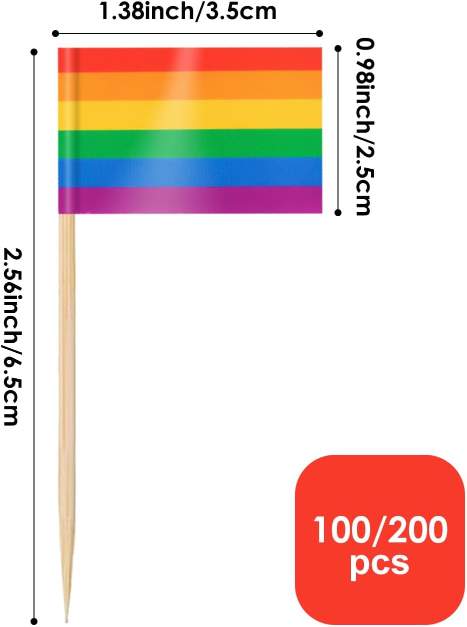 100 Pcs Rainbow Toothpick Flags for Pride Month – Mini LGBTQ Cupcake Toppers & Cocktail Picks, Colorful Pride Party Decorations