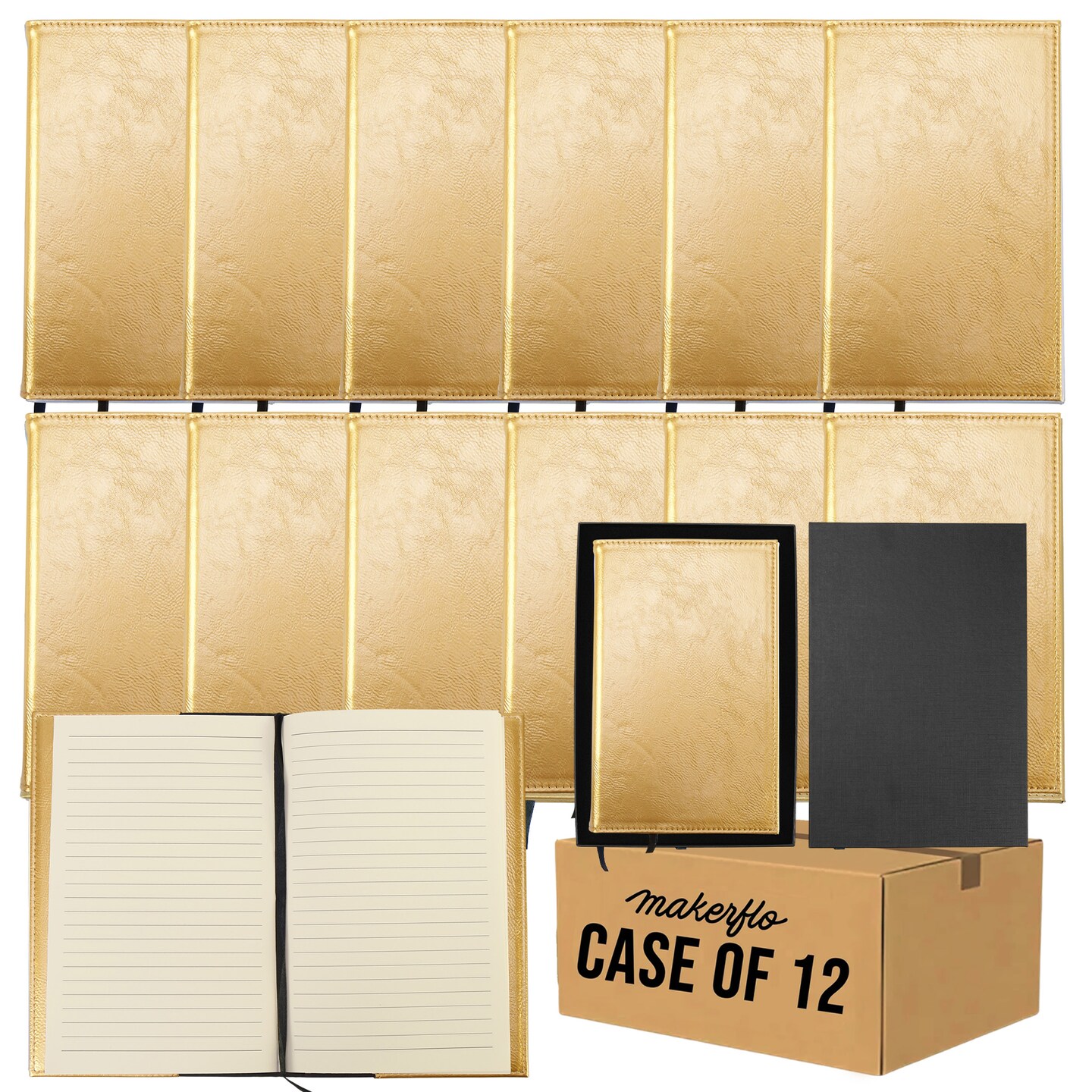 MakerFlo Laserette™ Journal Notebook – Pack of 12 Engravable and Refillable Vegan Leather Journal with Lined Pages and Gift Box, Wholesale & Bulk