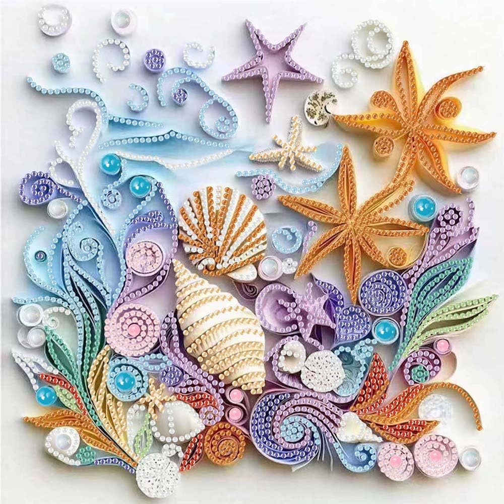 Shell Starfish Diamond Art Kits for Adults,DIY Specail Shape Diamond Painting Kit for Adult Beginners, 5D Diamond Painting Crystal Rhinestones Art, Home Wall Decor 12 x 12inch
