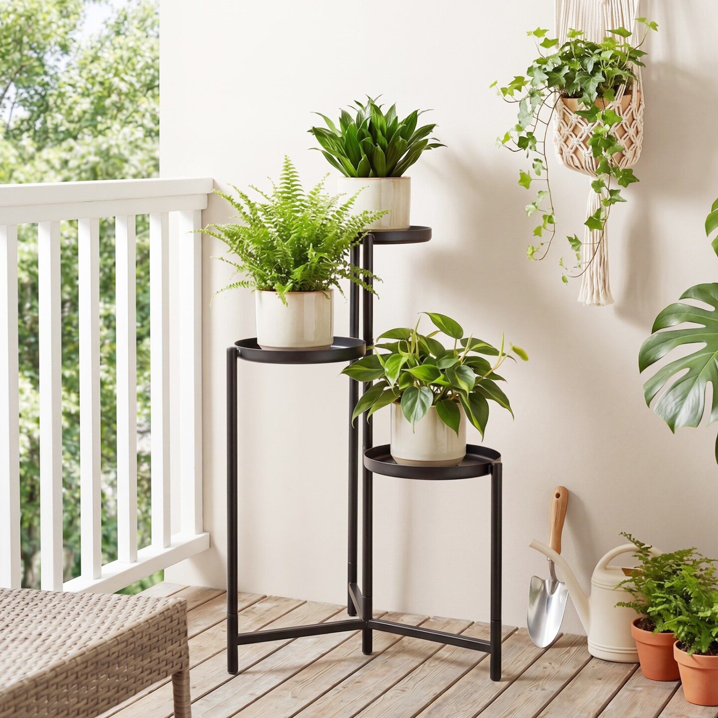 Black Metal Plant Stand 3 Tier Corner Flower Shelf Indoor Outdoor Plant Display Rack for Pots Living Room Balcony Window Decor