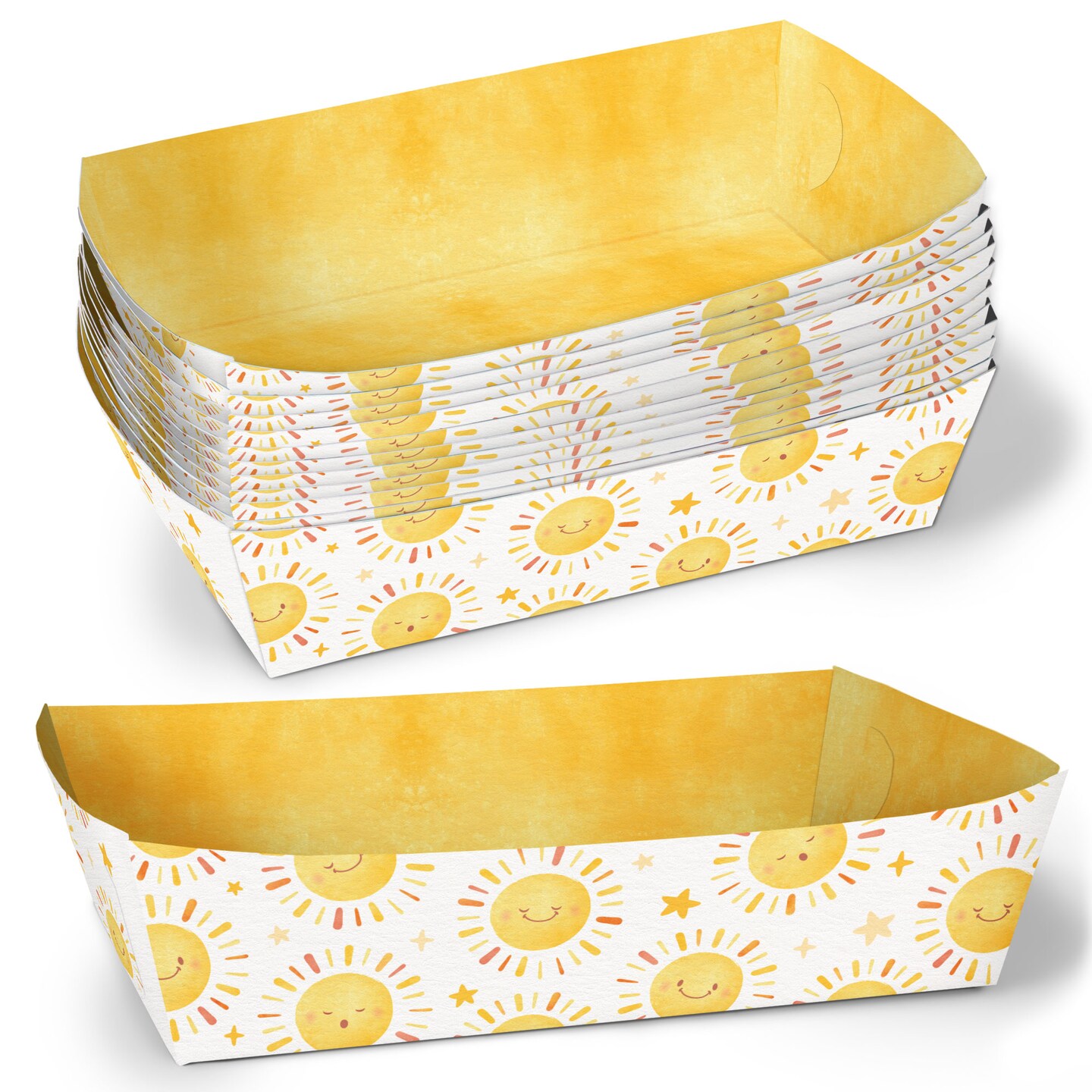 Big Dot of Happiness First Trip Around the Sun Paper Food Trays, Disposable Food Boats for Sunshine 1st Birthday, Double-Sided Meal Holders - 12 Ct