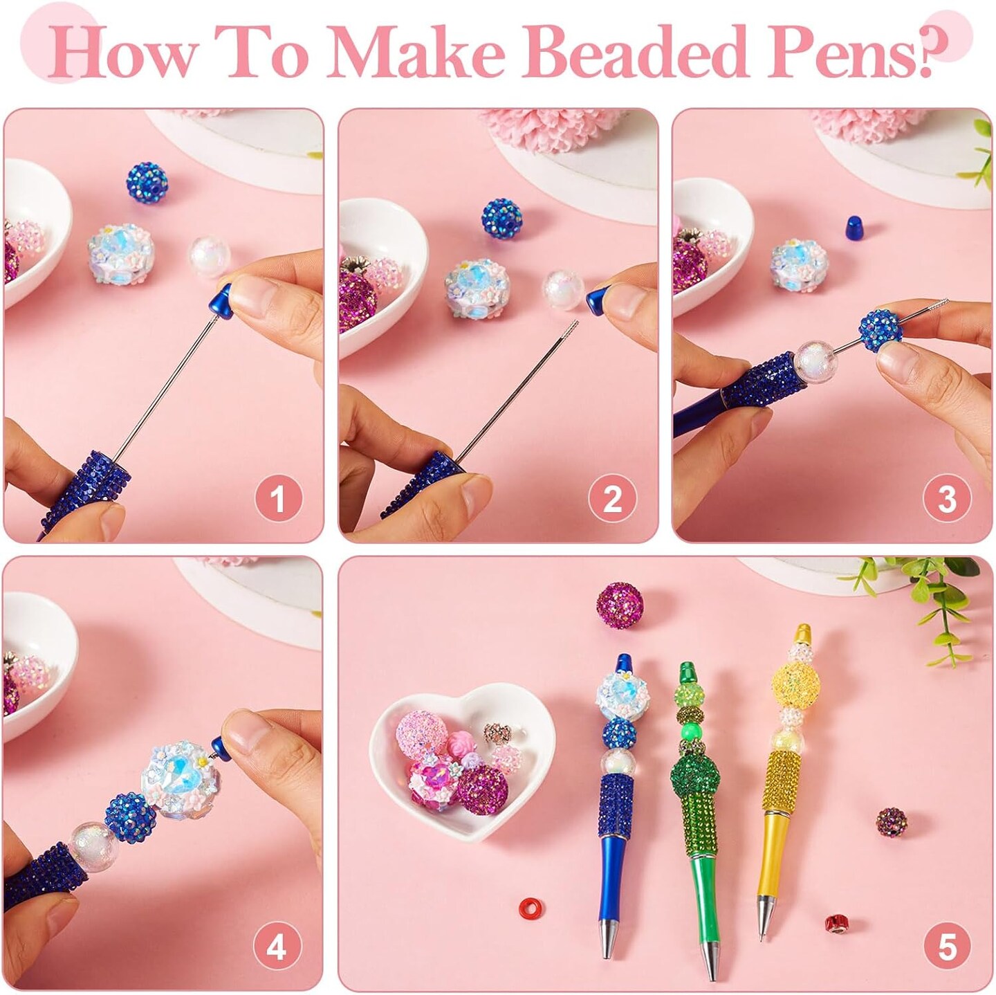 10PCS Diamond Beadable Pens – Silver Rhinestone Crystal Ballpoint Pens with Black Ink, DIY Beaded Plastic Pens for Crafts, Office, School & Personalized Gifts