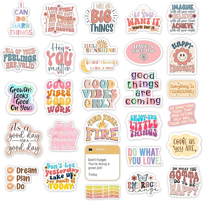 300PCS Puraesla Motivational & Affirmation Stickers – Bulk Inspirational Quote Decals with Deluxe Holographic Sparkling Effect – Waterproof PVC Vinyl Set for Vision Boards, Water Bottles, Laptops, Journals & Teacher Rewards