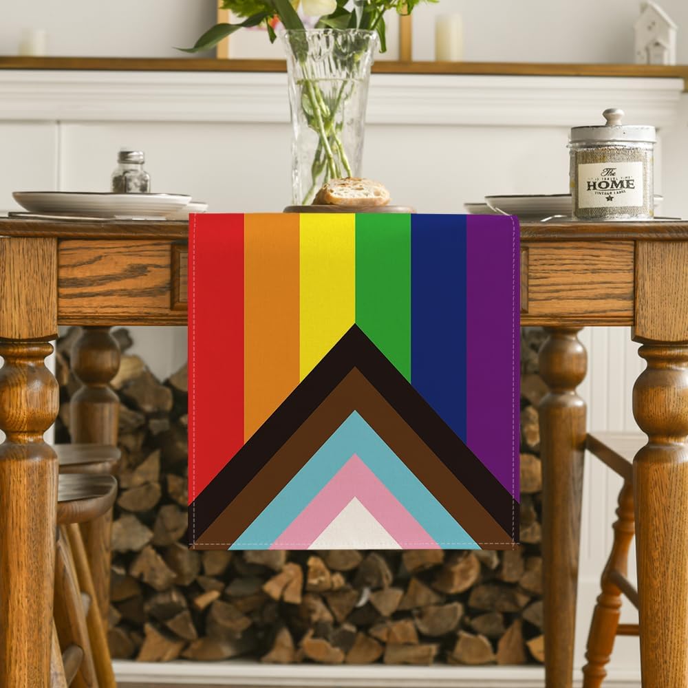 LGBT Pride Heart Table Runner, Gay Lesbian Pansexual Holiday Kitchen Dining Table Decoration for Home Party Decor 13 x 72 Inch