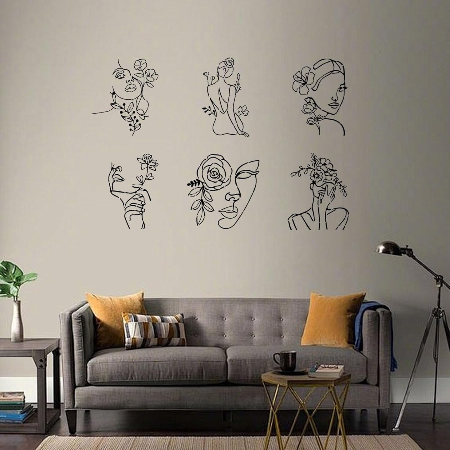 9PCS 11.8x11.8inch Modern Minimalist Abstract Women Stencil, Floral Female Face Pattern PET Large Stencils Reusable Template for Painting on Wood Wall Canvas