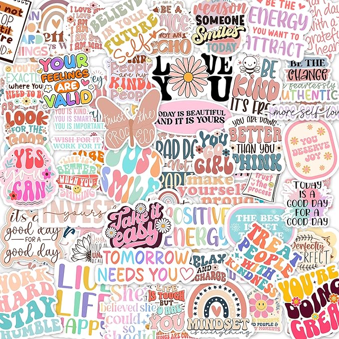 300PCS Puraesla Motivational & Affirmation Stickers – Bulk Inspirational Quote Decals with Deluxe Holographic Sparkling Effect – Waterproof PVC Vinyl Set for Vision Boards, Water Bottles, Laptops, Journals & Teacher Rewards