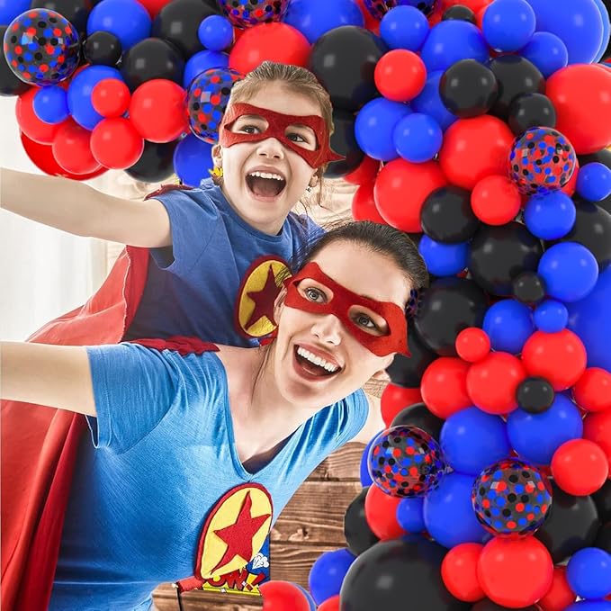 Red Blue Black Balloon Garland Arch Kit, 113PCS Red Blue Balloons Black Balloon Spider Balloon Arch for Boy Hero Birthday Baby Shower Graduation Party Decorations