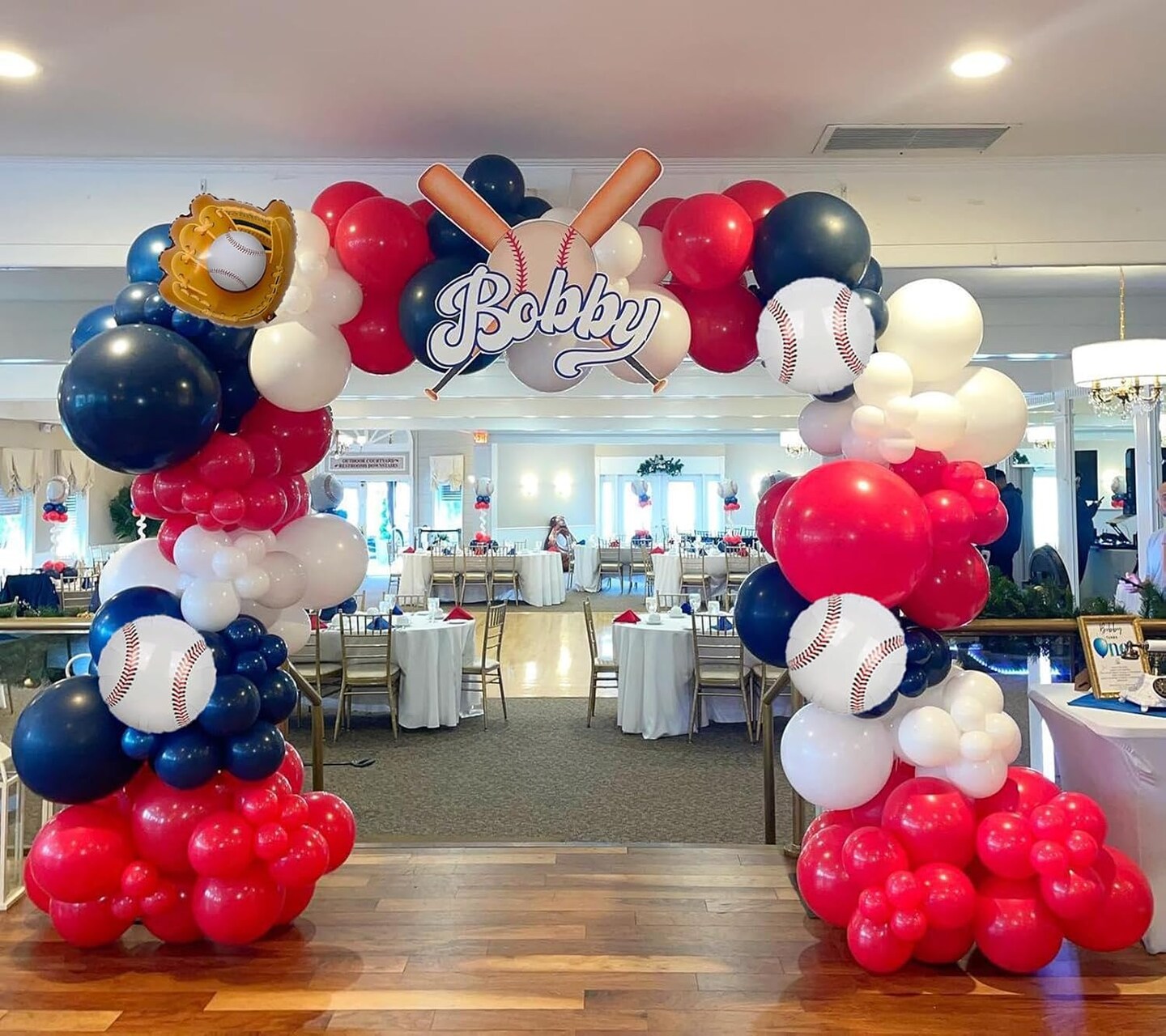 Baseball Balloon Arch Garland Kit, Red White Blue Sports Theme Balloons with Baseball Foil Balloons for Birthday Party, Baby Shower, Graduation, Patriotic & Baseball Decorations