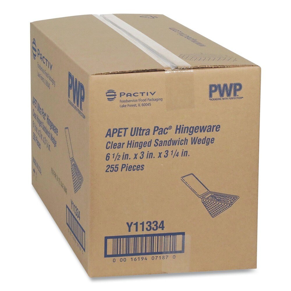 Pactiv Corp. 3.25 in. x 6.5 in. x 3 in. Plastic Hinged Lid Sandwich Container - Clear (85/Pack, 3 Packs/Carton)