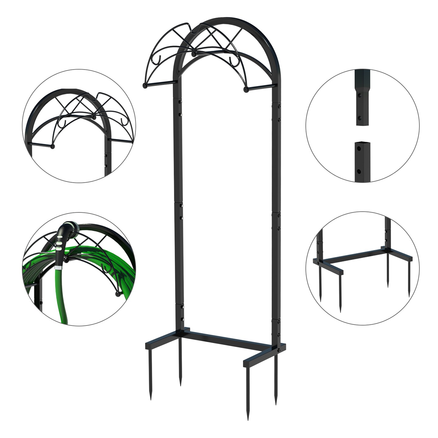 Freestanding Garden Hose Holder, Metal Water Hose Stand with Ground Stakes