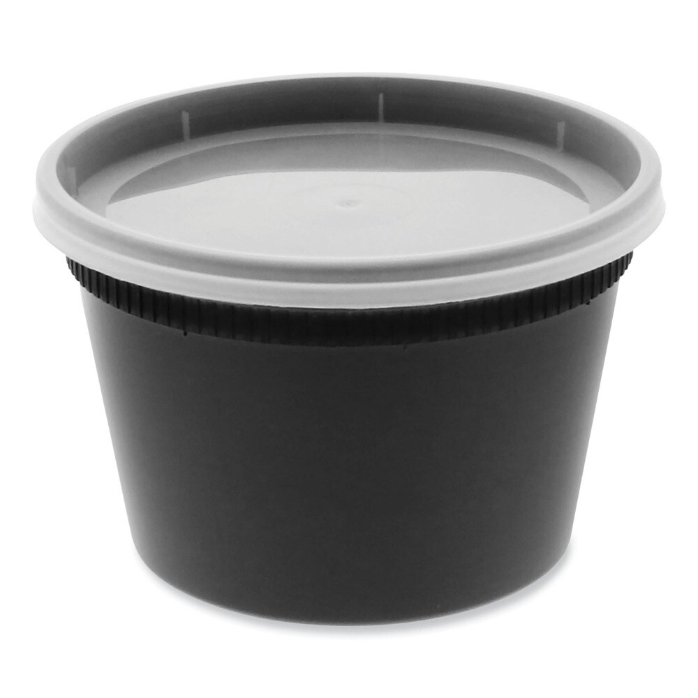 Pactiv Corp. 4.55 in. x 4.55 in. x 3.1 in. 16 oz. Newspring DELItainer Microwavable Plastic Container - Black/Clear (240/Carton)