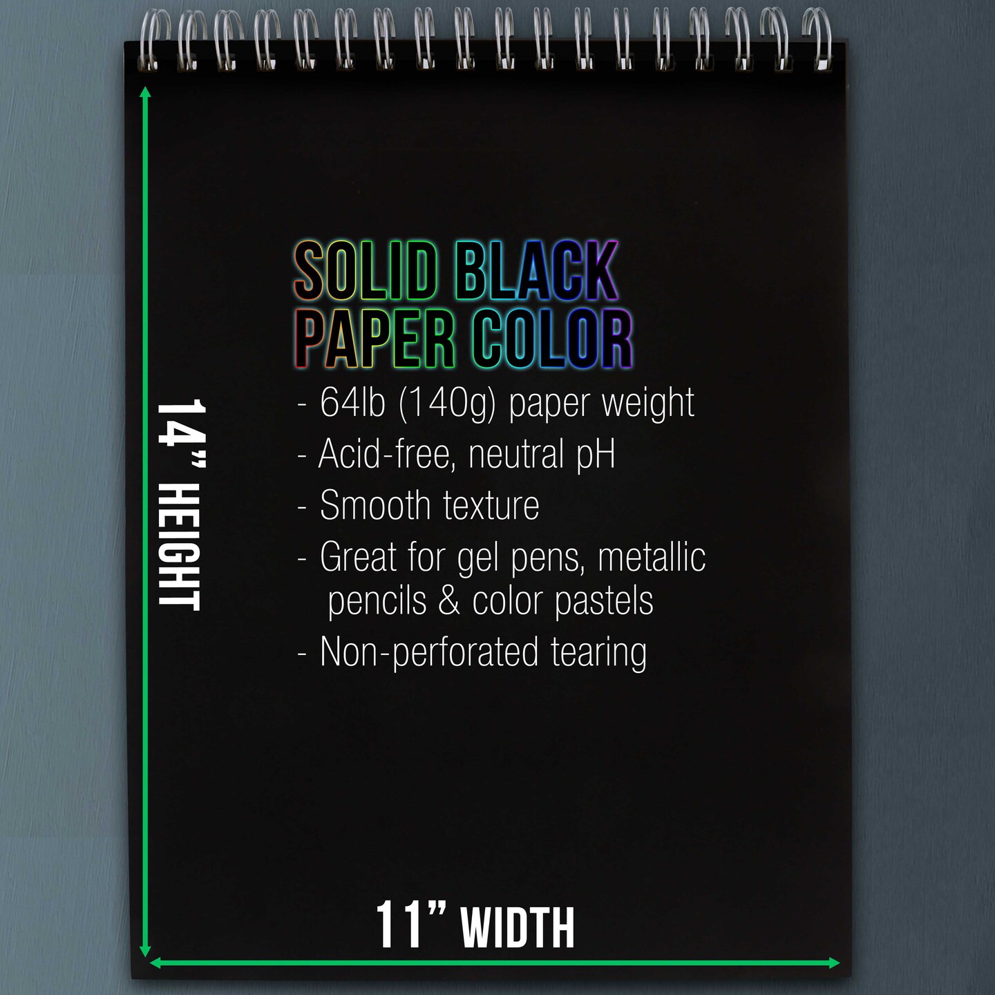 11x14" Premium Heavy-Weight Black Paper Sketchbook, 64lb (140gsm), 2 Pack, 30 Sheets, Spiral Bound, Black Paper Notebook for Colored Pencil, Markers, Oil Pastels, Chalk, Charcoal